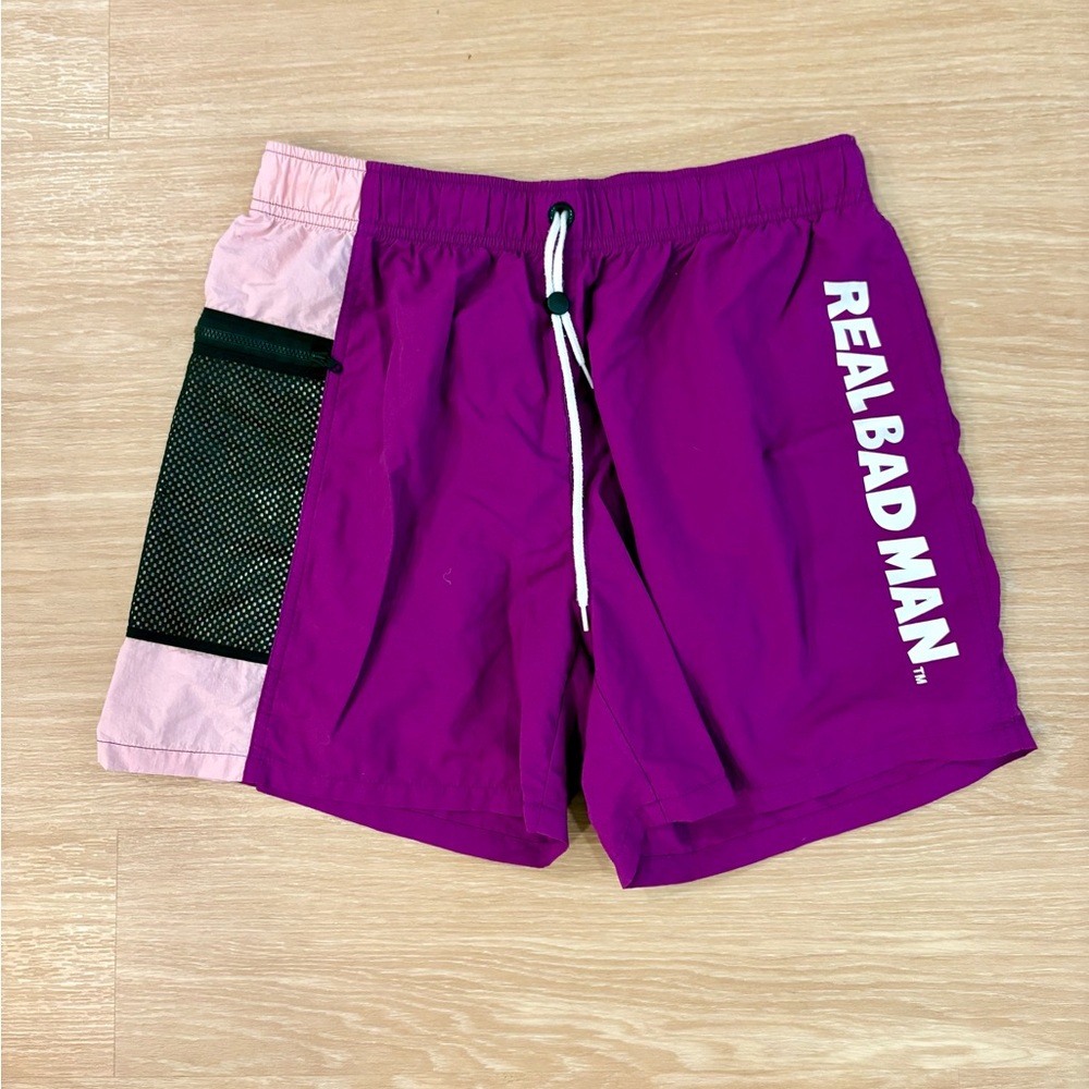Real Bad Man Purple Hybrid Shorts Purple Colorblock Mesh Pocket Streetwear L
